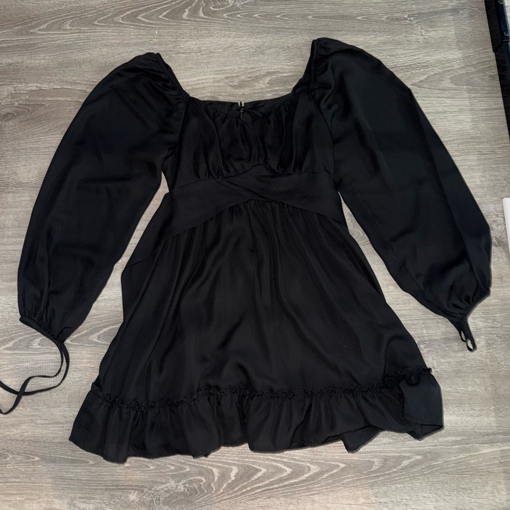 Amazon Black Mini Dress with Bishop Sleeves and Scoop Neck